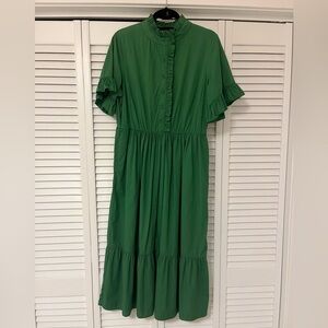 Laroque Emerald Midi Dress with Ruffled Sleeves